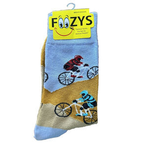NWT Foozys Blue Crew Mountain Biker Print Socks Mens One Size Fits Most